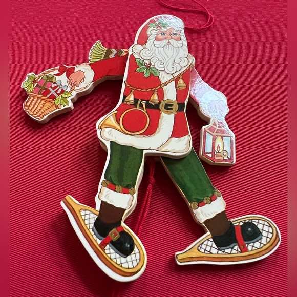Kurt Adler Ornament Santa Claus snowshoe pull string kinetic wood 80s vintage - Picture 1 of 6